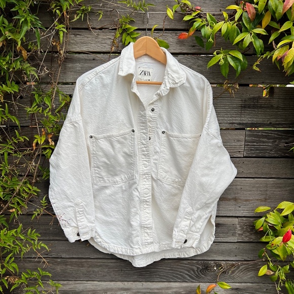 Zara Cream Denim Jacket - Size L - Picture 1 of 6